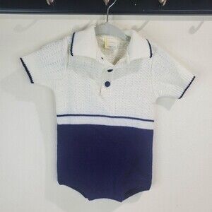Vintage boys romper white and blue 6-9 months